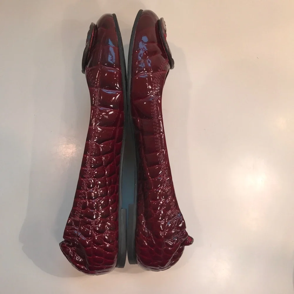 Tory Burch Deep Red Patent Leather Flats Size 7.5